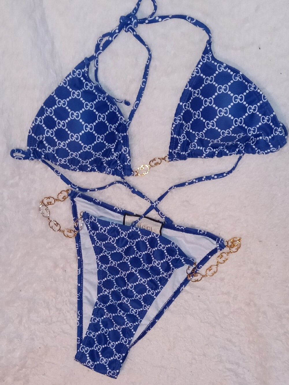 Gucci Blue GG Logo Triangle Chain Bikini - Picture 13 of 13